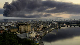 A plume of smoke rises over Kiev, Ukraine, on July 2, 2026.