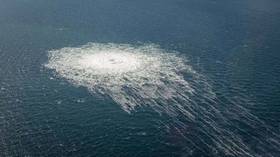 The release of gas from a leak on the Nord Stream 2 pipeline in the Baltic Sea. September 2022.