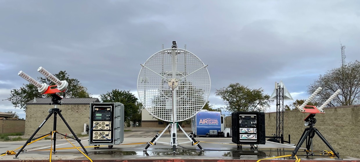 US Air Force jamming equipment sits on display at the 266th Range Squadron, Mountain Home Air Force Base, Idaho, September 27, 2023