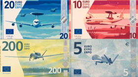 Mockups of euro banknotes posted online by NATO's AWACS and ISR forces, July 2026
