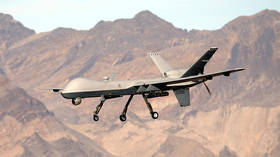 An MQ-9 Reaper dreone flies by during a training mission at Creech Air Force Base, Nevada, November 17, 2015