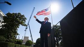 US President Donald Trump tours the White House helipad construction in Washington, DC, US, on August 19, 2026.