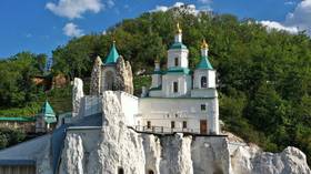 The hilltop St. Nicolas church of the Svyatogorsk Lavra near the scene of a stabbing attack.