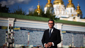 British Prime Minister Andy Burnham poses at a military remembrance monument in Kiev, Ukraine, August 24, 2026