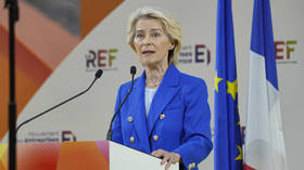 European Commission President Ursula von der Leyen delivers a speech at La REF 2026 business conference at Roland Garros in Paris, France, August 27, 2026.