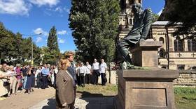 The ceremony of reinstalling a monument to Fyodor Dostoevsky is held in Dresden, Germany, on August 29, 2026.