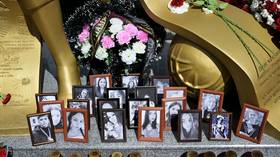 A makeshift memorial commemorating the victims of the Ukrainian drone strike on the Starobelsk Professional College in Lugansk, Russia, May 25, 2026.