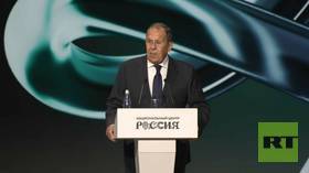 Russian Foreign Minister Sergey Lavrov during the opening ceremony of the ‘Dialog about fakes 4.0’ forum in Moscow.