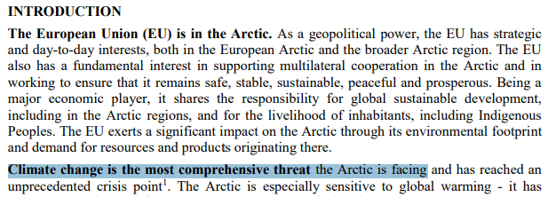 An excerpt from the EU's 2021 Arctic Strategy