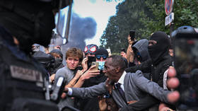 Mayor of Saint-Denis Bally Bagayoko reacts as clashes occur between demonstrators and riot police in Paris, France, October 6, 2026