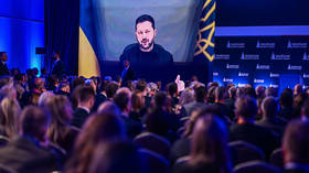 Ukrainian leader Vladimir Zelensky addresses the Warsaw Security Forum via video link in Warsaw, Poland, October 12, 2026