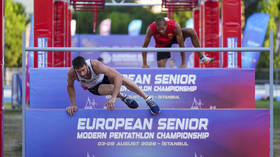 Athletes compete during the 2026 European Senior Modern Pentathlon Championships in Istanbul, Tukriye, on August 8, 2026.