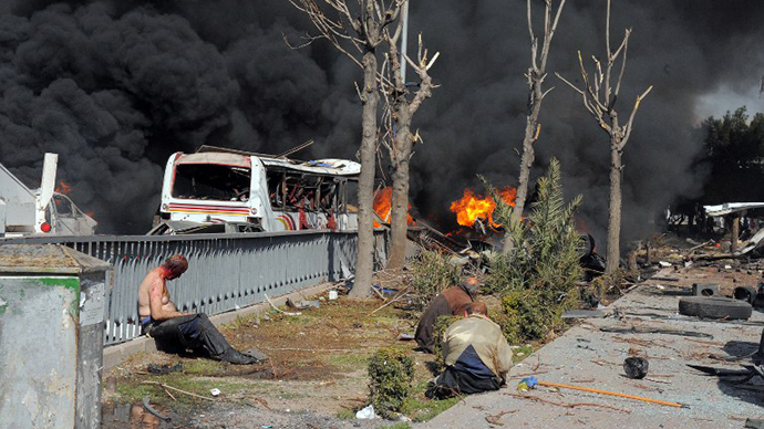 A powerful car bomb explosion near the headquarters of Syria's ruling Baath party in the centre of Damascus. (AFP Photo)