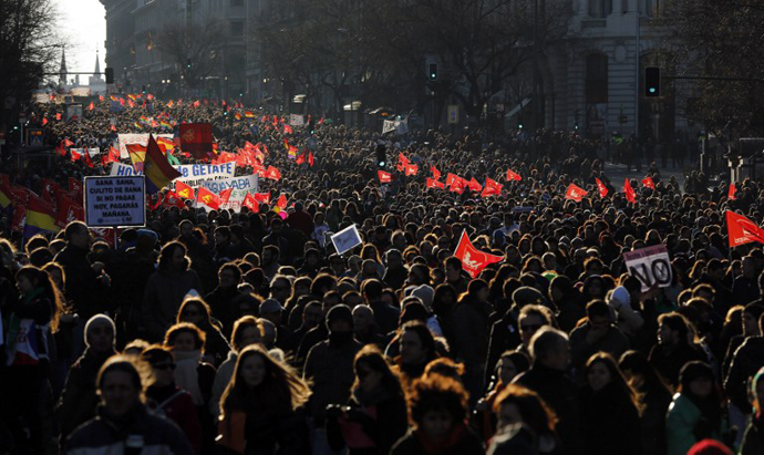 Public workers, small political parties and non-profit organisations stage a protest against government austerity on February 23, 2013 in Madrid. (AFP Photo / Pierre-Pholippe Marcou)