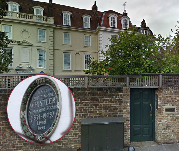 The house on Cheyne Walk that was once occupied by American painter James Abbott McNeill Whistler. (Image from maps.google) 