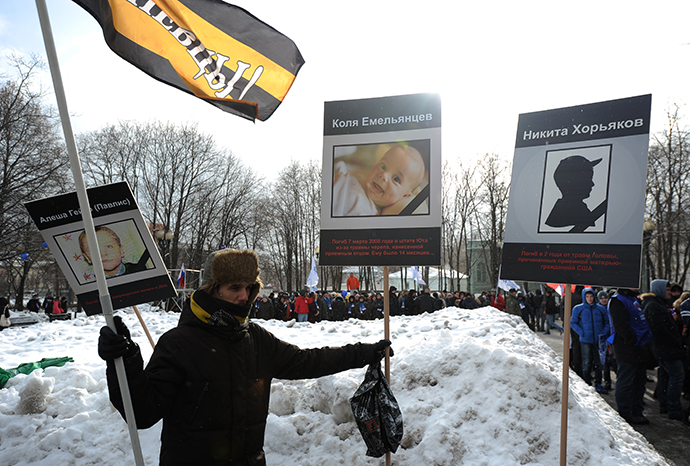 People march during a rally in defence of Russian children in Moscow, March 2, 2013. (RIA Novosti / Ramil Sitdikov)