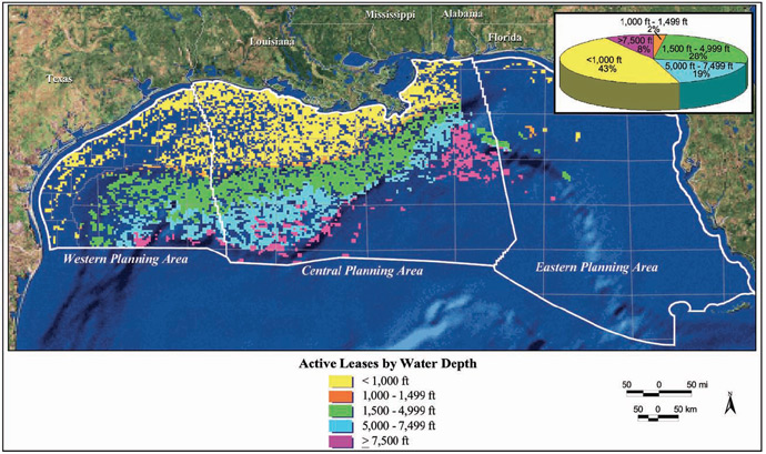 Active oil leases according to their depth