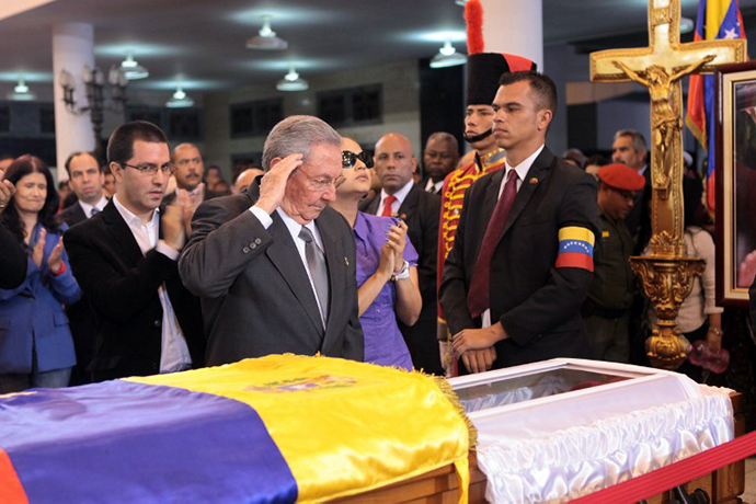 Cuban president Raul Castro during the funeral of President Hugo Chavez, in Caracas, on March 7, 2013. (AFP Photo / Presidencia)