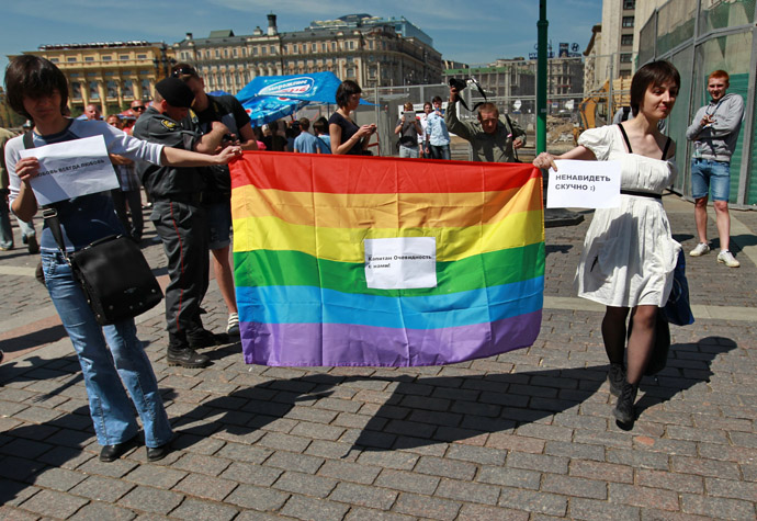 Gay activists stage the unauthorized Moscow Gay Pride 2011 rally. (RIA Novosti/Andrey Stenin)