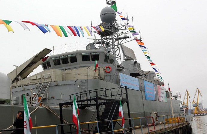 Iran's Jamaran-2 guided missile destroyer is docked during its inauguration, in the port city of Anzali. (AFP Photo)