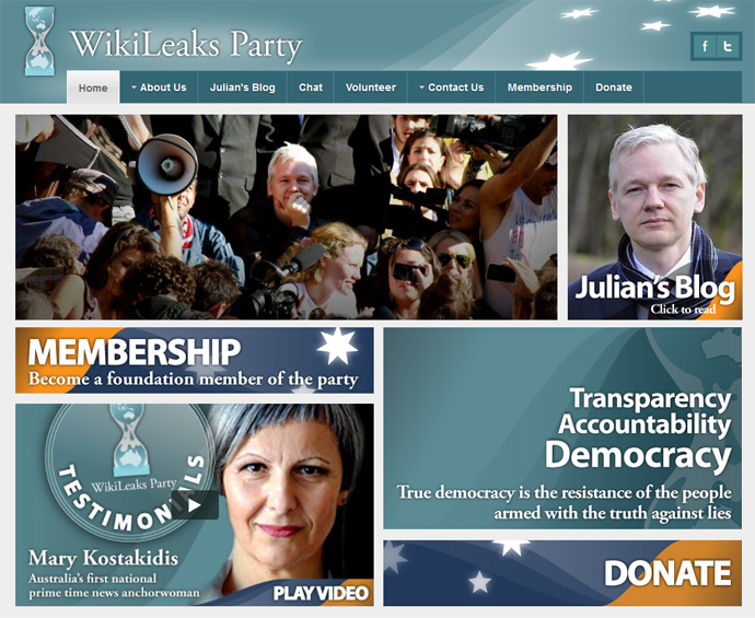 Screenshot from wikileaksparty.org.au