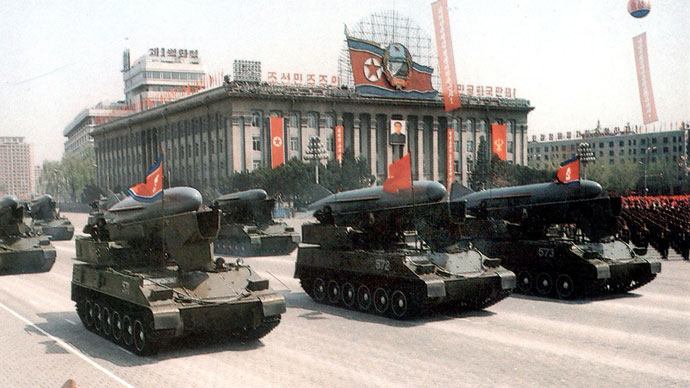 A hand out picture dated 25 April 1992 shows a North Korean military unit of missile during a military parade in Pyongyan. Japan's government said it knew North Korea had fired a missile into the Sea of Japan and was investigating, but avoided rapping Pyongyang, which has promised a missile launch moratorium.(AFP Photo)