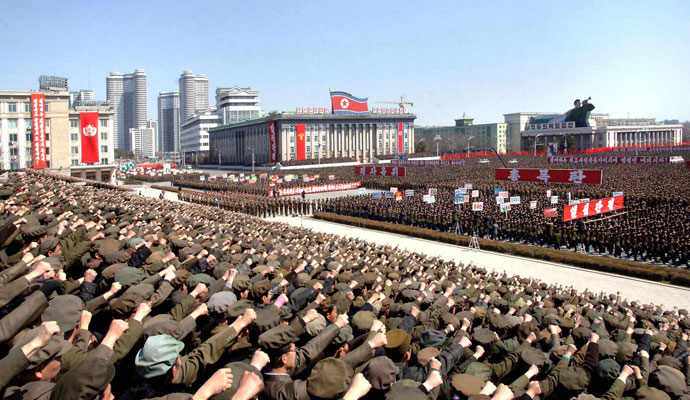 North Koreans including soldiers attend a rally in support of North Korean leader Kim Jong-un's order to put its missile units on standby in preparation for a possible war against the U.S. and South Korea, in Pyongyang March 29, 2013.(Reuters / KCNA)