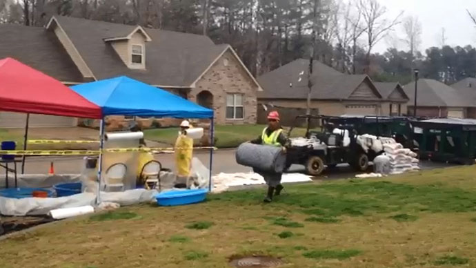 Still from Chris Harrell’s video of oil clean-up site in Arkansas on March 4, 2013