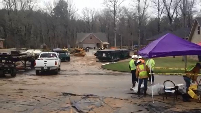 Still from Chris Harrell’s video of oil clean-up site in Arkansas on March 4, 2013