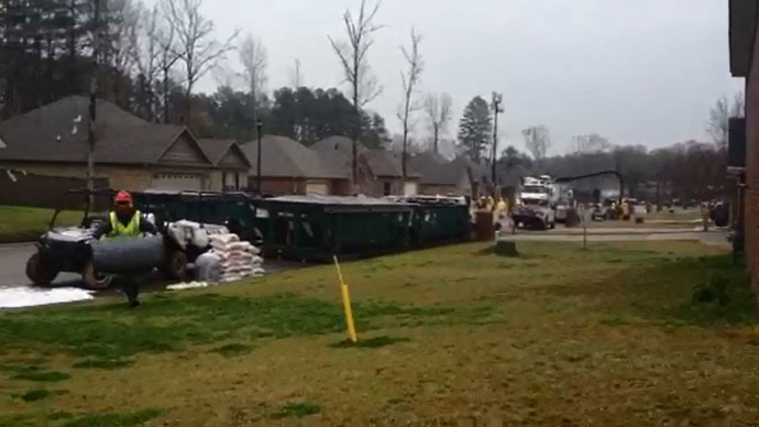 Still from Chris Harrell’s video of oil clean-up site in Arkansas on March 4, 2013