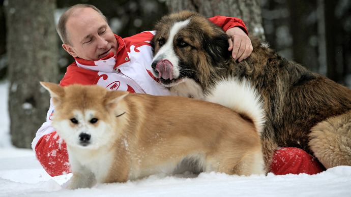 Dog day as Putin plays with pets in the snow (PHOTOS)