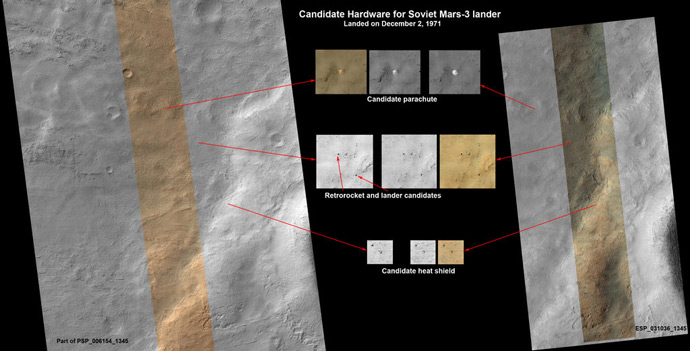 The Image of Mars-3 landing site taken by Mars Reconnaissance Orbiter (from nasa.gov)