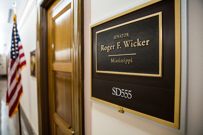 The entrance to the office of U.S. Senator Roger Wicker's (R-MS) is shown in the Dirksen Senate Office Building on Capitol Hill April 16, 2013 in Washington DC (AFP Photo / Drew Angerer)