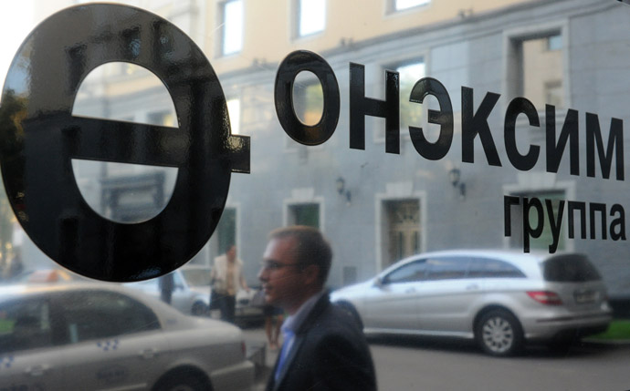 Onexim Group sign on the company's office window. (RIA Novosti)