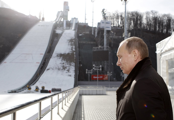 Russia's President Vladimir Putin visits the "RusSki Gorki" Jumping Center at the Krasnaya Polyana resort near the Black Sea city of Sochi February 6, 2013 (Reuters/Sergei Karpukhin)