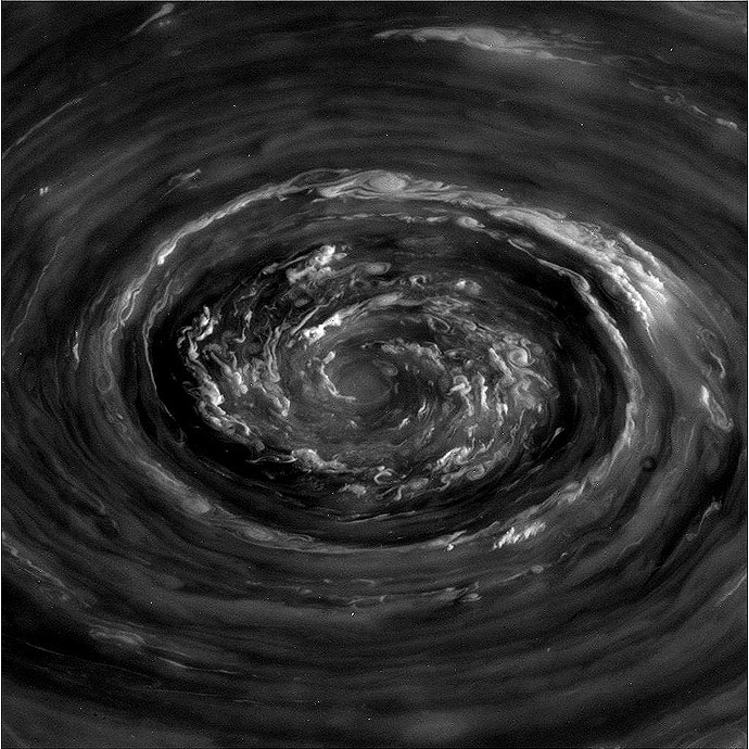 A raw, unprocessed image of Saturnâs north pole vortex taken by Cassini on November 27, 2012. (NASA / JPL-Caltech / SSI)