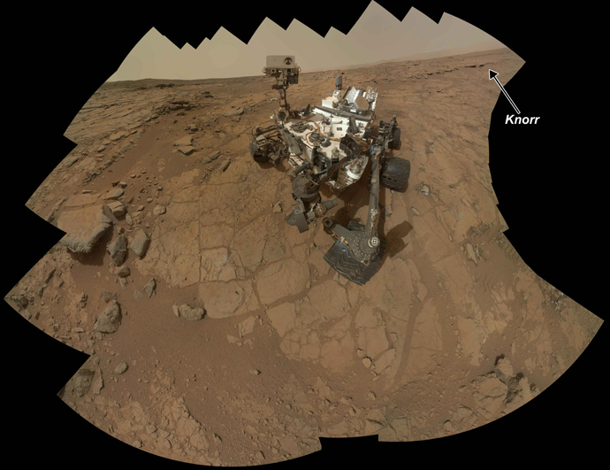 This handout provided March 18, 2013 by NASA shows a self-portrait of NASA's Mars rover Curiosity combining 66 exposures taken by the rover's Mars Hand Lens Imager (MAHLI) during the 177th Martian day, or sol, of Curiosity's work on Mars (Feb. 3, 2013) (AFP Photo / NASA)