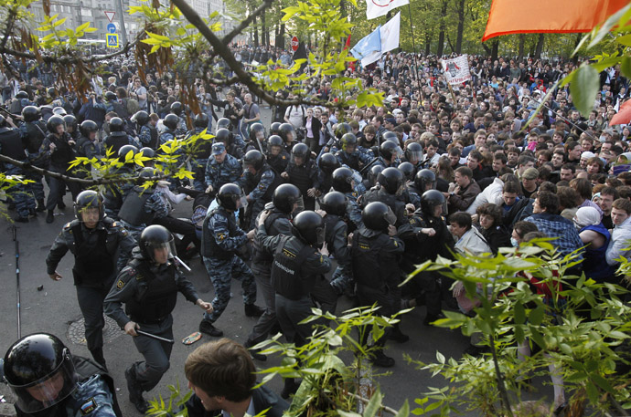 ussian riot police scuffle with protesters during the "march of the million" opposition protest in central Moscow May 6, 2012. (Reuters/Denis Sinyakov)