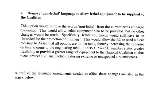 Remove "non-lethal" language to allow lethal equipment to be supplied to the Coalition