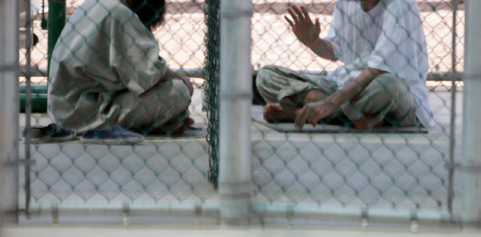 Detainees speak in the recreation area in Camp Six, the highest security prison at the Guantanamo Bay Naval Station in Guantanamo Bay, Cuba (Reuters / Joe Skipper)