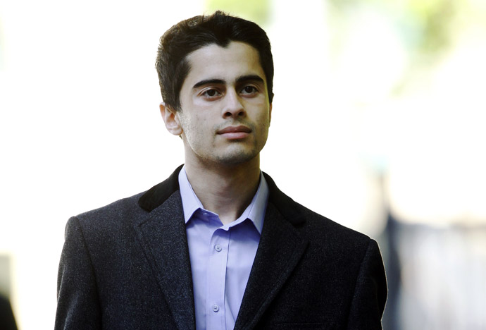 Mustafa Al-Bassam, one of four men who had pleaded guilty for their involvement in a series of high-profile cyber attacks in 2011, arrives at Southwark Crown Court for sentencing in London May 16, 2013. (Reuters)