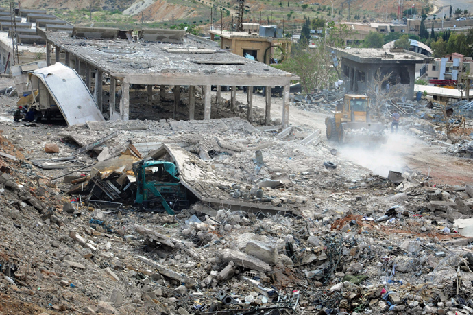  A handout picture released by the Syrian Arab News Agency (SANA) on May 5, 2013, allegedly shows, "the damage caused by an Israeli strike" according to SANA (AFP Photo / Sana)