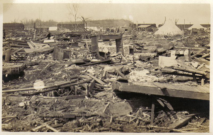 Destruction of Griffin, Indiana in the 1925 Tri-State Tornado. (Image from wikipedia.org)