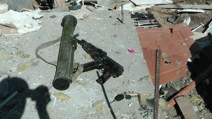 A hand-held grenade launcher and a Kalashnikov assault rifle at the area of the shootout in Nazran District of the North Caucasus Republic of Ingushetia on May 21, 2013. Photo: National Antiterrorism Committee (NAC)