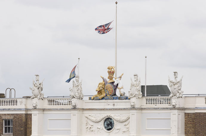 The Union Jack flag flies at half mast over Woolwich Barracks in London on May 23, 2013.(AFP Photo / Justin Tallis)