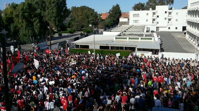A protest in front of the Turkish Embassy in Nicosia, Cyprus on Saturday. (Photos by Seyhan Ãzmenek)