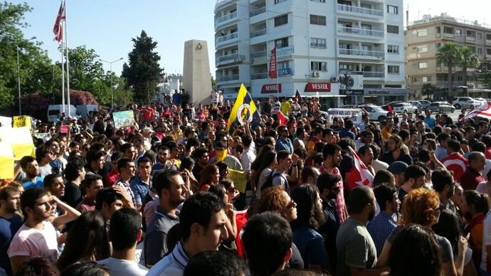 A protest in front of the Turkish Embassy in Nicosia, Cyprus on Saturday. (Photos by Seyhan Ãzmenek)