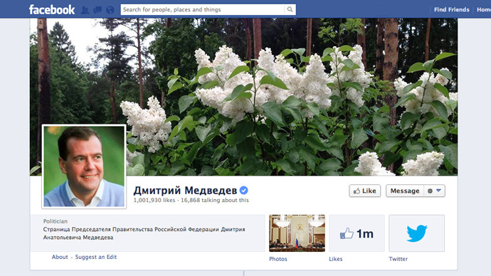 PM Medvedev reaches 1 million ‘likes’ on Facebook