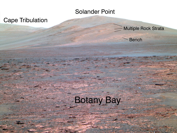 NASA's Mars Exploration Rover Opportunity used its panoramic camera (Pancam) to acquire this view of "Solander Point" during the mission's 3,325th Martian day, or sol (June 1, 2013). Credit: NASA/JPL-Caltech/Cornell Univ./Arizona State Univ.