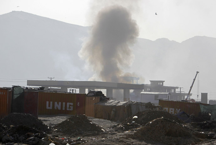 Smoke billows from the site of an explosion in Kabul June 10, 2013. (Reuters/Omar Sobhani)